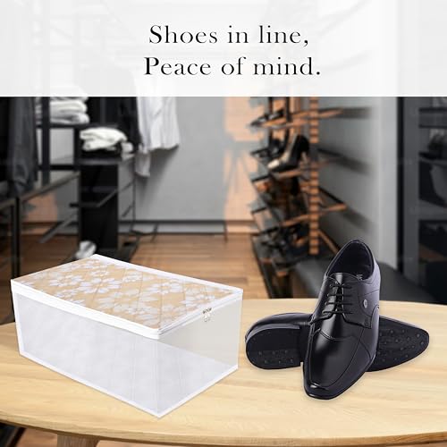Image of Kuber Industries Shoe Cover | Waterproof Shoe Storage Bag | Travel Shoe Storage Bag | Side Visible Window Shoe Organizer | Shoe Protector Bag | Flower Quilted | Pack of 2 | Golden