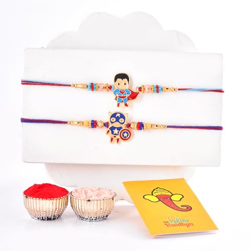 Image of CraftVatika Rakhi Set for Kids Brother, Rakhi Set of 2 for Brother Boys Baby Kids, Designer rakhis for Rakshabandhan Children Raki Set with Greeting Card, Tilak Set, for Premium RakshaSutra for Child