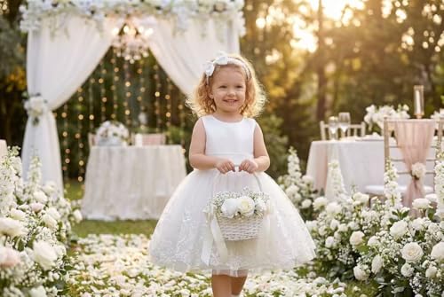 Image of TUIJI 0-6T Big Bowknot Toddler Baby Girls Formal Dresses Pageant Party Lace Embroidery Dress with Headwear