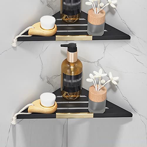 QRZCZXNP Black Gold Corner Shower Caddy Bathroom Shelf Floating Shelves Wall Mounted Triangle Shelf nizer Draining Rack Sturdy