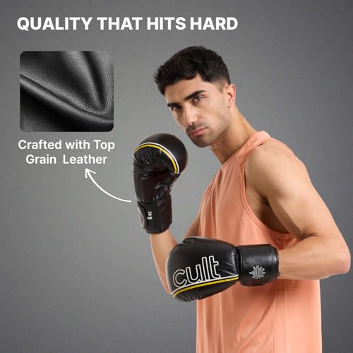 Image of Cult Boxing Gloves for Men & Women | Foam Padding | Punching Bag Gloves for Boxing, Training, Kickboxing, Muay Thai, MMA | 10 Oz Boxing Gloves | Black Green-White