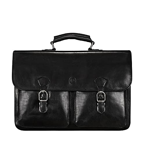 Maxwell Scott Menâ€™s Quality Italian Leather 17'' Laptop Briefcase Satchel Bag - Loreto Large Black