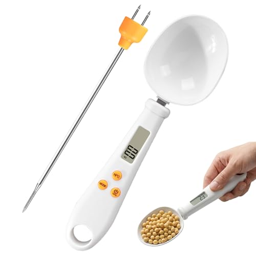 Cuchara Medidora Digital 2 en 1 con Pantalla LCD, Báscula de Cocina en Gramos y Termómetro de Cocina Digital, Tara, Lectura Instantánea, g/oz/lb y °C/°F para Repostería Carne