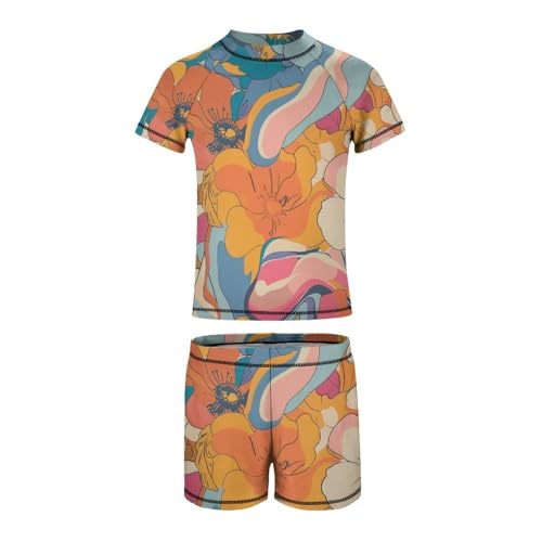 Retro 70s Colorful FloralChildren's Casual Swimsuit Set - Simple and Versatile9-11Y（140cm）3