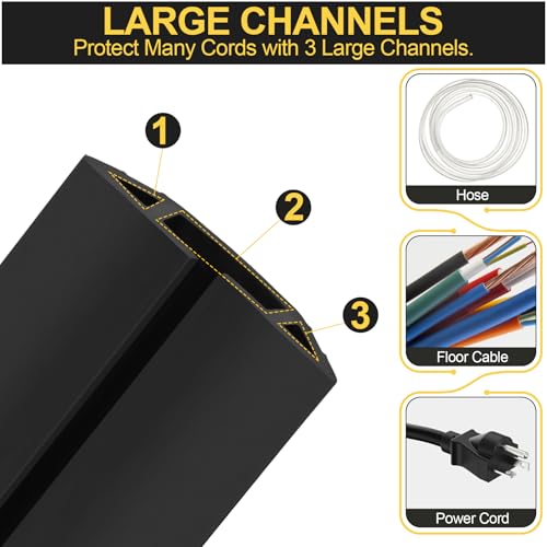 Image of MYFAMIREA 6.5FT Floor Cord Cover Heavy Duty Cable Cover Protector 3 Channels Extension PVC Floor Wire Cover Outdoor Cord Hider Management Cord Cover for Wire on Floor for Home Office Outdoor, Black