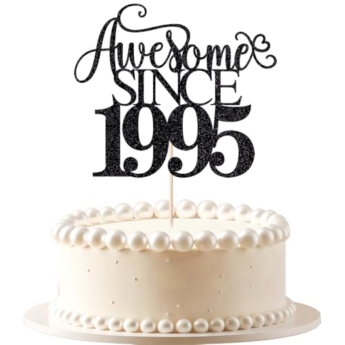 VQOUZVSR Impresionante decoración para tartas desde 1995, purpurina negra para tarta de cumpleaños 30, decoración para tartas de 30 años para hombres y mujeres