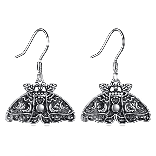 Luna Moth Dangle Earrings for Women Sterling Silver Wiccan Goth Death Moth Earrings Witchy Jewelry Gifts for Women Girls