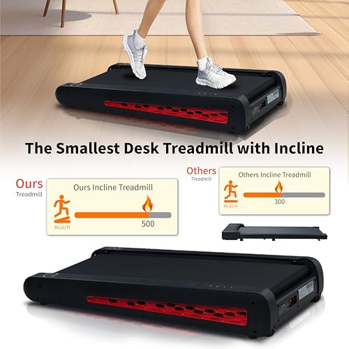 Image of 7 Incline Walking Pad Treadmill - Portable Compact Treadmills Under Desk Treadmill, Incline Treadmills for Home Office, Upright Stand, 2.55HP Portable Treadmill with 220 lbs Capacity，LED Display