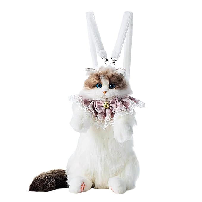 Cat Backpack Bag with Lace Bow, Silicone Paw Pads, Metal Buckle, Rabbit Ear Straps, 50cm-image-21