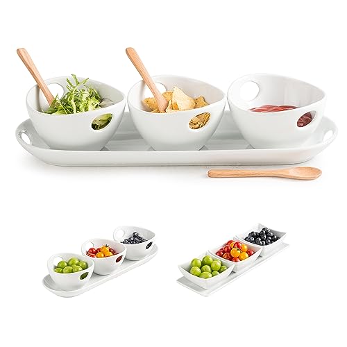 Miamolo Ceramic Chip and Dip Serving Set with Tray and