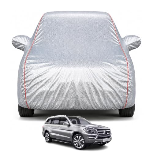Image of Premium Car Cover for Mercedes GL-Class 350 Model | Waterproof, UV & Dust Protection | Mirror & Antenna Pocket | Triple Stitched, Soft Inner Lining, Belt & Buckle (Metalic Silver)