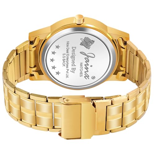 Image of jainx Metal Premium Golden Chain Day and Date Feature Analog Wrist Watch for Men (Black /Golden Color Dial)