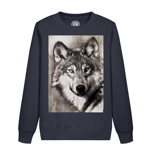 Sweatshirt enfant loup noir et blanc haut de gamme sweat art sauvage