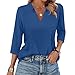 Womens Tops Casual Women's 3/4 Length Sleeve V-Neck Collared Tops Summer Business Casual Work Polo Shirts 2025 A2-Blue X-Large