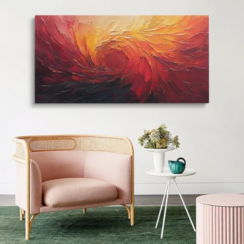 Wood Frame Large Red Orange Abstract Wall Art, Modern Textured Oil Painting Canvas, Bold Framed Statement Artwork for Living Room Bedroom Office Decor 16" L X 8" W