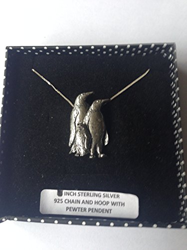 Pendentif pingouins argent sterling 925 fait main collier chaîne 50,8 cm