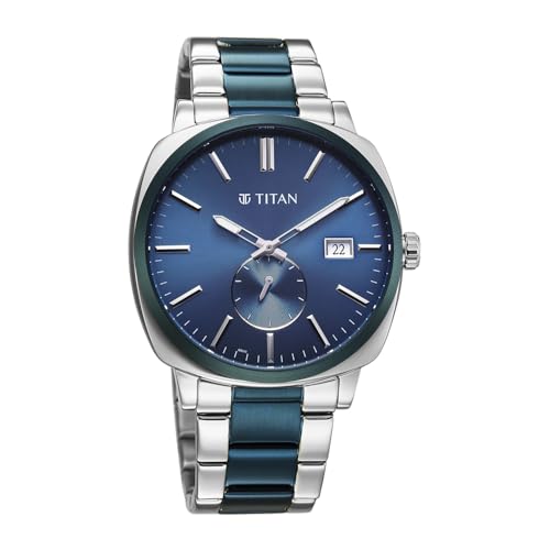 Image of Titan Classique Suave 2.0 Analog with Blue Dial Silver and Blue Stainless Steel Strap Watch for Men - 90189KM01