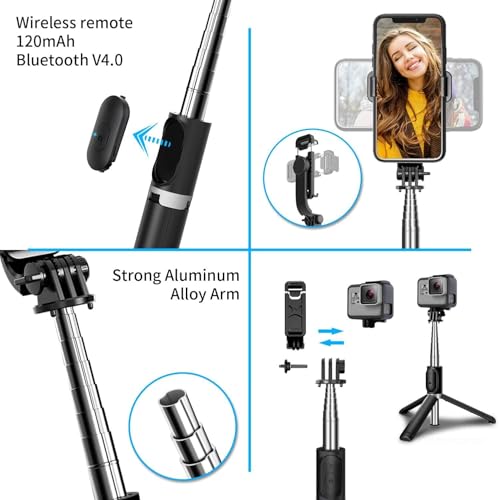 Image of Selfie Stick Tripod, 100CM Length with Light, 3 in 1 Multifunctional Design, Rechargable LED Light with Two Brighness Levels for Make up, Selfie & Photo Shoot with Bluetooth Remote