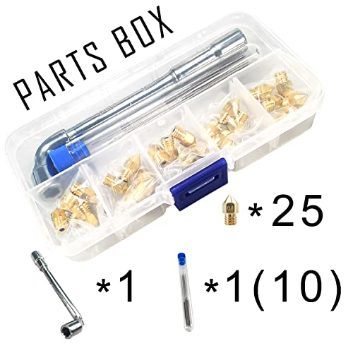 Xifowe Mk8 Nozzles 25 Pcs 0.4Mm 3D Printer Brass Nozzles Cr-10 Nozzle With Diy Tools And A Ten-Grid Parts Box For Cr-8 / Cr-10 / Ender 3 / Ender 3S / 5/6 And So On… #TOP5
