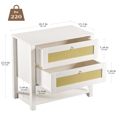 SYESWAY Nightstands Set of 2, White Night Stand with 2 Rattan Drawers and Open Storage Shelf, Large Bed Side Table End Tables for Bedroom, Living Room - Image 2