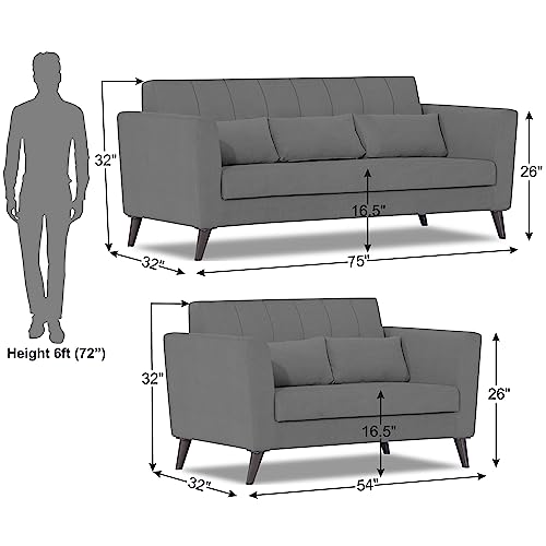 Image of Adorn India Daniel 3+2 5 Seater Sofa Set (Grey) (3 Year Warranty)