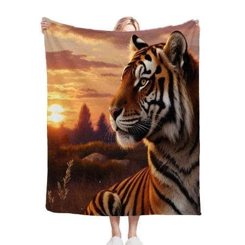 Manta tamaño King con tigre amarillo, manta de franela de alta calidad de 86 x 94 pulgadas | Se adapta a camas tamaño King como cubierta o capa cálida, cobertura completa, lujo de hotel en