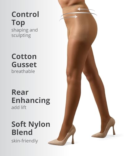Image of MeMoi Control Top Crystal Pantyhose for Women, Breathable Sheer Tights, Control Top Sheer Stockings, Comfortable Panty Hose
