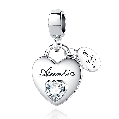 QeenseKc Love You Auntie Heart Pendant Charm Cubic Zirconia Bead for Pandora Bracelet Necklace