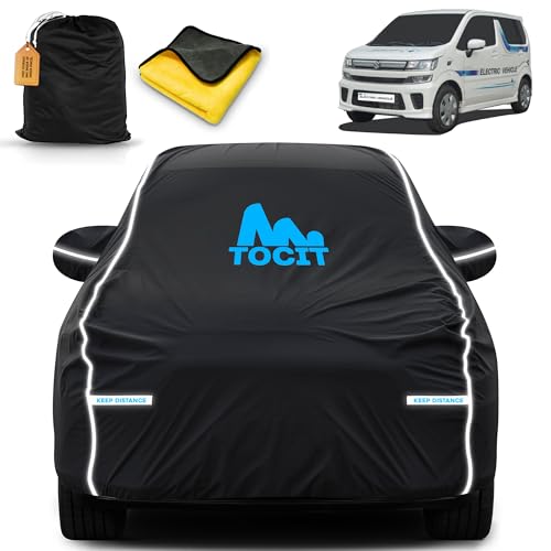 Image of Maruti WagonR EV Waterproof Long Life Car Cover with Safety Glow Reflective Strap, Premium Velvet Velour Fabric, Soft & Stretchable, Machine Washable, Tri-Stitch Custom Fit with Mirror Pocket