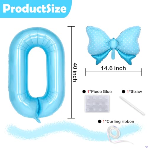 Image of Light Blue 7 Balloon Number Blue Birthday Decorations for Girls, Blue Bow Balloon Foil Mylar Large 40 inch 7 Balloon for Girls Bows Butterfly Coquette 7th Birthday Party Decorations Supplies