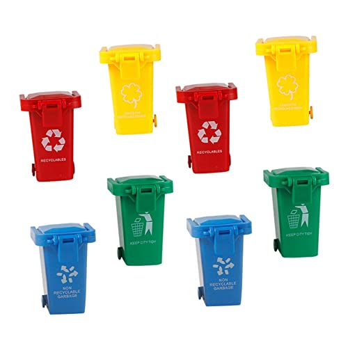 PLAFOPE 8Pcs Kid Push Plastic Garbage Truck Toy Children Trash for Imaginative Play for Toddlers and Kids Miniature Garbage Cans