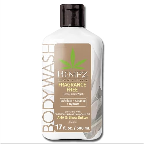 Image of Hempz Body Wash - Fragrance Free - Hydrating for Sensitive Skin, Scented, Exfoliating with Shea Butter, Pure Hemp Seed Oil, and Algae for Sensitive Skin - 17 fl oz