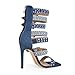 Only maker Rhinestone Strappy Stiletto High Heels Sandal Boots Rivet Studded Grommets Buckle up Sandals for Women Square Toe Ankle Strap Heels Party Sandals in Canvas Denim Size 7