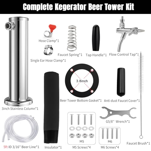 Single-Tap Kegerator Beer Tower, Stainless Keg Tower with Pre-Assembled Beer Line & Flow Control Beer Faucet, Spillproof Less Foam Draft Beer Dispenser Kegerator Beer Tap System for Bar Party Wedding - Thumbnail 2