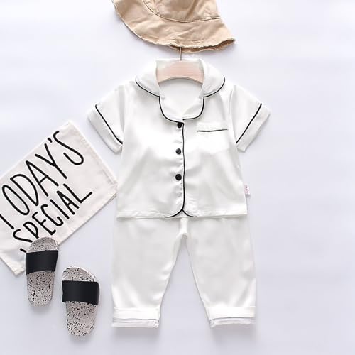 Toddler Boys Girls Satin Silky 𝐏a𝐣amas Set Button-Down 𝐒lee𝐩wear Short Sleeve with Long Pants 𝐍𝐢ghtwear 𝐏𝐣s for Baby2