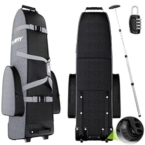 Padded Golf Club Travel Bag with Wheels, Golf Luggage Case Cover for Airline – with Adjustable Support Rod, Luggage Lock, 1200D Wear-Resistant Oxford, Waterproof Coating
