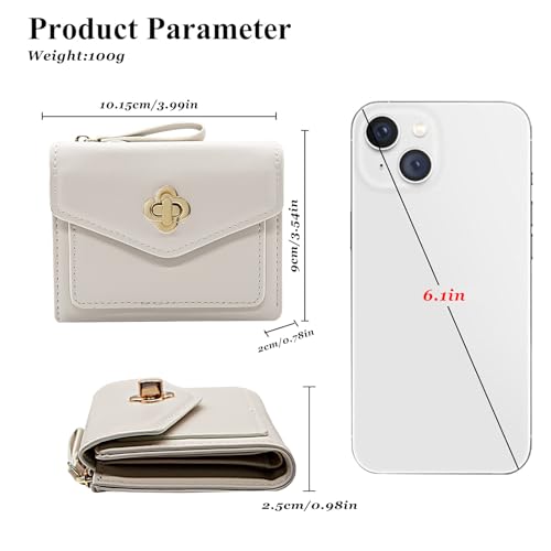 LJCZKA Wallet for Women Leather Bifold Cute Wallet Luxury Small Short Purse Credit Card Holder with Zipper Coin Pocket (White)4
