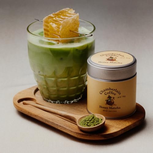 Image of Chamberlain Coffee Honey Matcha Ceremonial Grade Green Tea Powder - Antioxidant Rich, L Theanine, Calm Energy, Signature Vegan Matcha Powder - Premium First Harvest Japanese Green Tea - 30g