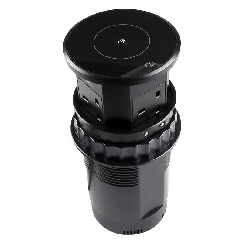 Image of Audiovan Smart Sensor Touch Motorized vertical Pop Up box Power Outlet, 3 AC Outlets with 15W Wireless Charging, USB-A and 18W USB-C Ports, Motorised Design, Black VMP30