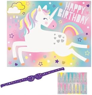 Unique 72499 Unicorn Blindfold Activity Game Set, Yellow|White|Purple|Blue|Peach, One Size