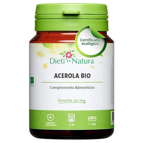 Dieti Natura 80 Cápsulas de Acerola Bio con Vitamina C Natural en Alta Dosificación - Acerola Bio de 1060mg - Antioxidante Potente para Combatir Cansancio, Refuerza Inmunidad - Certificado Ecológico