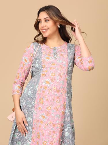 Image of The Mom Store Maternity and Nursing Dress | Pre and Post Pregnancy Dress for Womens | Zipper /Button Opening | Causal Wear | Trendy Stylish Causal Dresses for New Moms