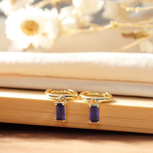 Small Gold Silver Hoop Earrings for Women, Dainty Square Rhinestone Lightweight Rectangle Multicolor Crystal Birthstone Dangling Huggie Earing Prom Jewelry Gift 6