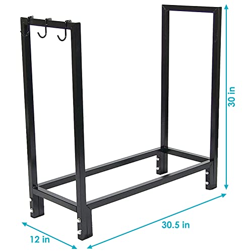 Sunnydaze 30-Inch Firewood Log Rack - Indoor Or Outdoor Wood Storage Holder For Fireplace Or Fire Pit - Steel Construction With Powder-Coated Finish - Black #TOP3