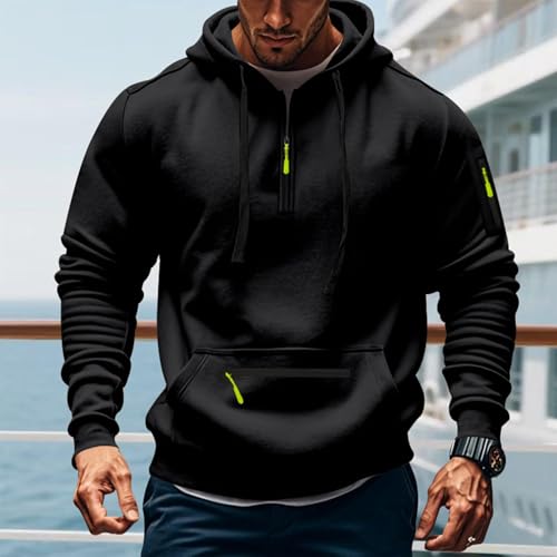 Rela Bota Mens Hoodies Quarter Zip Hoodie Colour Contrast Hooded Sweatshirt Long Sleeve Hoody Tops with Pocket - Image 3