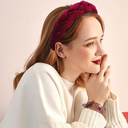 Rinvee Headbands For Women Velvet Braided Headbands Fashion Hairband Criss Cross Hair Accessories, Black And Wine Red #TOP5