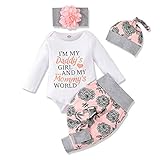 Honykids 3PCS Newborn Baby Girl Romper Jumpsuit Bodysuit +Pants Shorts+Headband Outfit Set