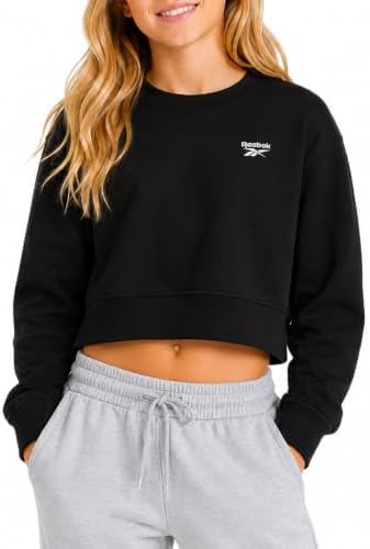 Reebok Girls Cropped Fleece Crewneck Sweatshirt, Long Sleeve Relaxed Fit