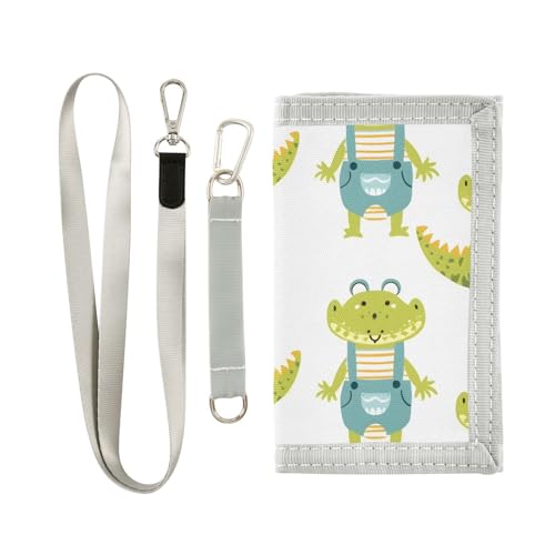 zyrtty Kids Wallets for Boys Girls Ages 4-18 Trifold, Crocodile Cartoon Green White Wallet with Zippered Coin Pocket and Card Holders, Novelty Wallet for Childrens Birthday Gifts