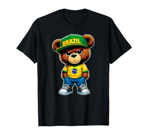 BRAZIL Oso de Peluche Brasileño con Bandera de Brasil Camiseta